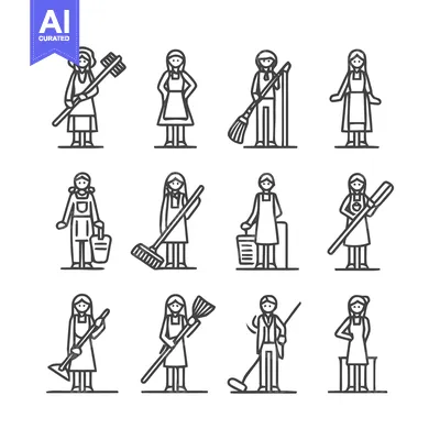 Aset premium populer: Cleaning Lady Icon Set - A Collection of Vector Illustrations.