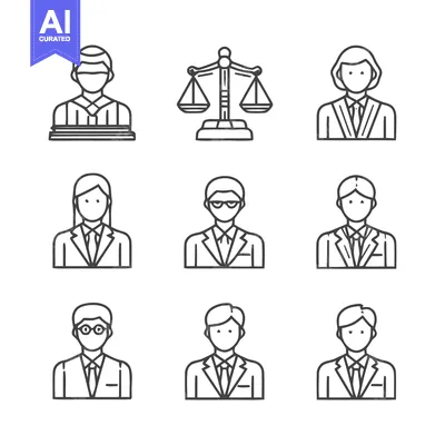 Premium design asset: Legal Professionals and Justice System Icons Set.