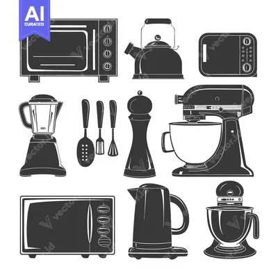 Aset premium populer: Collection of Kitchen Appliances and Utensils in Silhouette