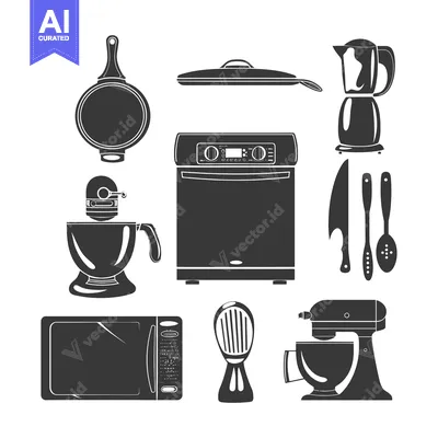 Collection of Kitchen Appliances and Utensils in Silhouette