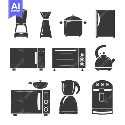 Collection of Kitchen Appliances and Utensils Silhouettes