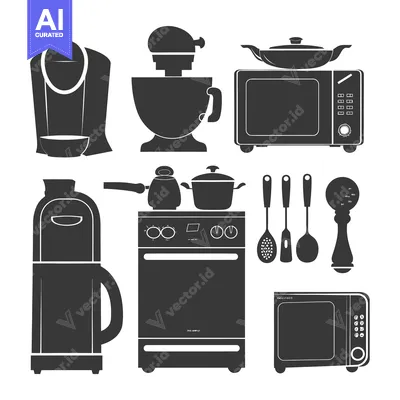 Premium design asset: Collection of Kitchen Appliances and Utensils Silhouettes