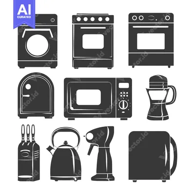 Aset premium populer: Collection of Kitchen Appliances in Black Silhouettes