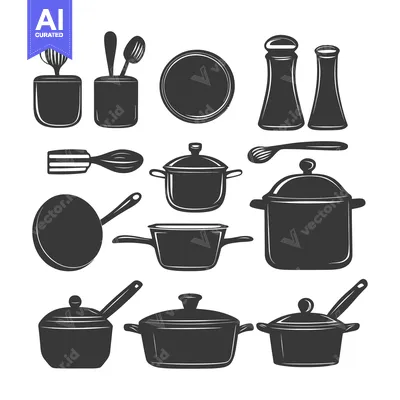 Aset premium populer: Collection of Kitchen Utensils and Pots in Black and White