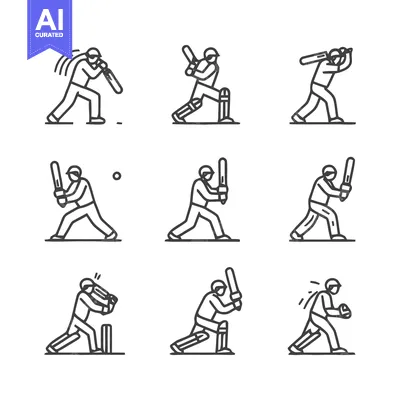 Popular premium asset: Cricket Players in Action - A Collection of Line Art Illustrations.
