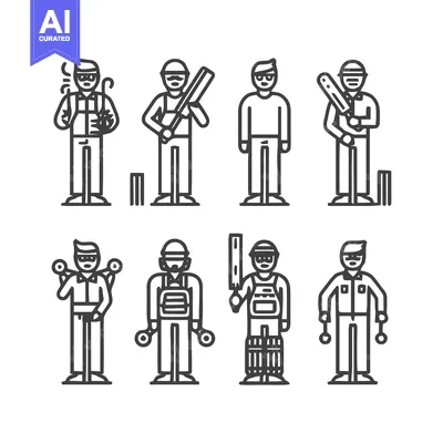 Premium design asset: Cricket players in various poses and actions, vector illustration.
