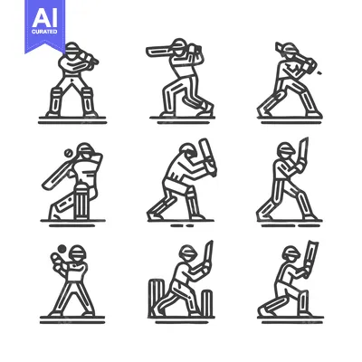 Aset premium populer: Cricket Players in Action - A Collection of Line Art Illustrations.