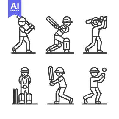 Premium design asset: Cricket Players in Action - A Set of Line Art Illustrations.