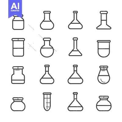 Collection of Laboratory Glassware Icons in Outline Style