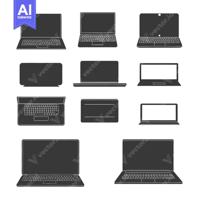 Premium design asset: Collection of Laptop Silhouettes in Various Positions