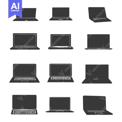 Premium design asset: Collection of Laptop Silhouettes in Various Positions