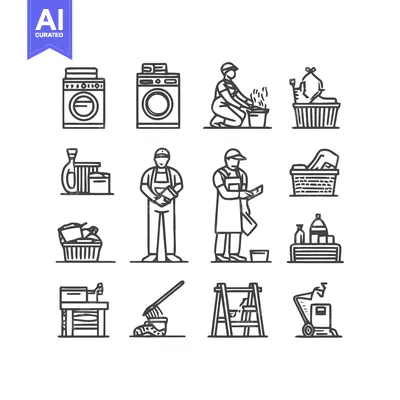 Aset desain premium: Cleaning and Maintenance Icons - A Comprehensive Collection.