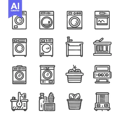 Premium design asset: Household Appliances and Cleaning Supplies Icon Set.