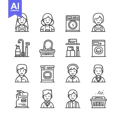 Aset desain premium: Laundry and Cleaning Services - A Comprehensive Collection of Icons.