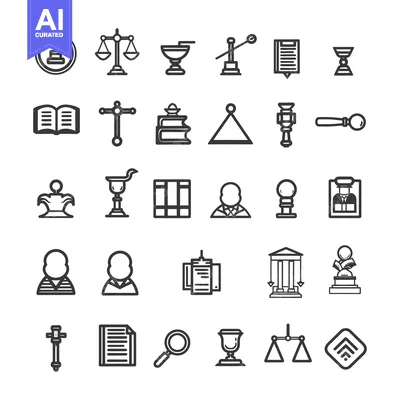 Aset desain premium: Collection of Law and Justice Related Line Icons