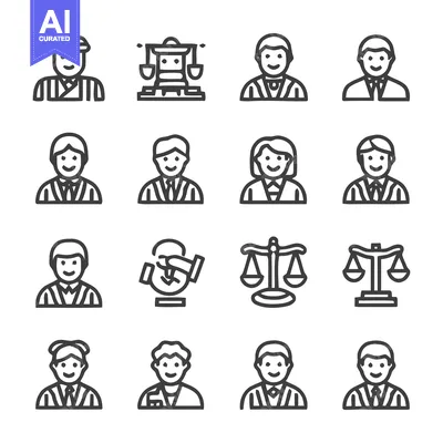 Aset desain premium: Legal Professionals and Justice System Icons Set.
