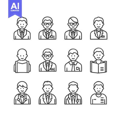 Aset desain premium: Diverse Line Art Portraits Depicting Professionals and Individuals.