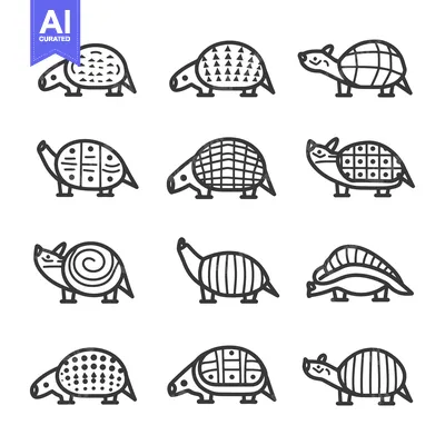 Aset premium populer: Collection of Line Art Armadillo Illustrations