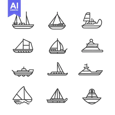 Collection of Line Art Boat and Ship Icons
