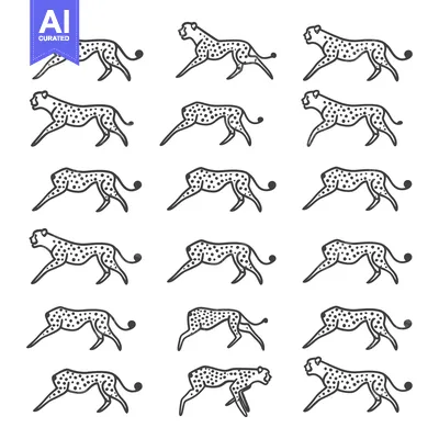 Popular premium asset: Collection of Line Art Cheetah Illustrations in Various Poses