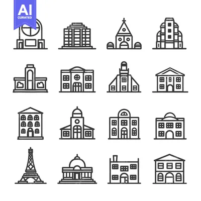 Premium design asset: Collection of Line Art Drawings of Buildings