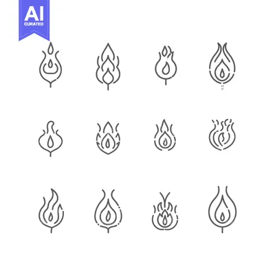 Popular premium asset: Collection of  Line Art Flame Icons