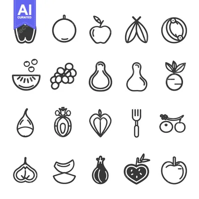Premium design asset: Collection of Line Art Fruit and Vegetable Icons