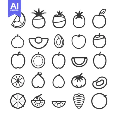 Aset premium populer: Collection of Line Art Fruit Icons