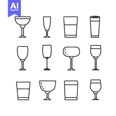Aset premium populer: Collection of Line Art Glassware Icons