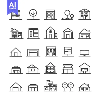 Aset premium populer: Collection of Line Art House and Building Icons