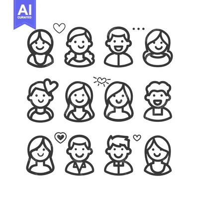 Aset desain premium: Collection of Line Art Icons Depicting Happy Couples