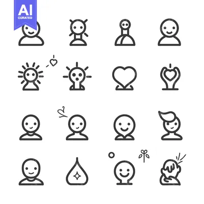 Aset premium populer: Collection of Line Art Icons Depicting Happy People and Positive Emoti