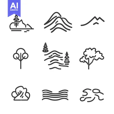 Aset premium populer: Collection of Line Art Icons Depicting Nature Elements