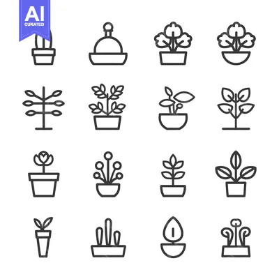 Premium design asset: Collection of Line Art Icons Depicting Various Types of Indoor Plants
