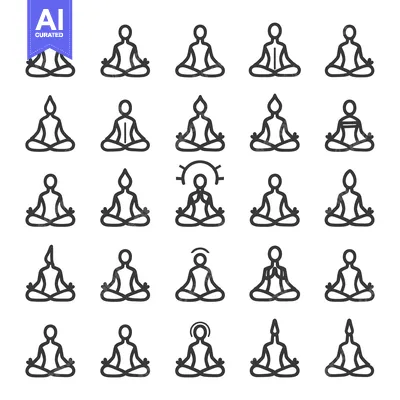 Aset premium populer: Collection of Line Art Icons Depicting Various Yoga Poses