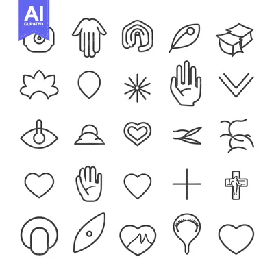 Aset premium populer: Collection of Line Art Icons for Love, Nature, and Spirituality