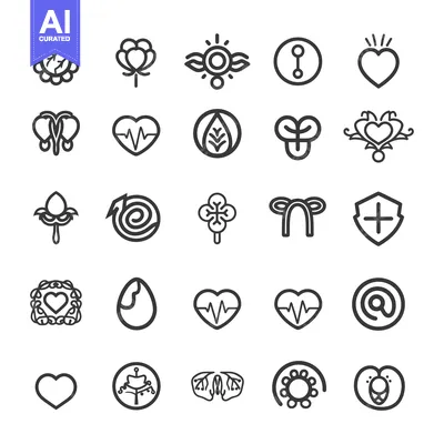 Popular premium asset: Collection of Line Art Icons Representing Various Symbols and Concepts