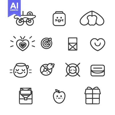 Aset premium populer: Collection of Line Art Icons with Cute Faces
