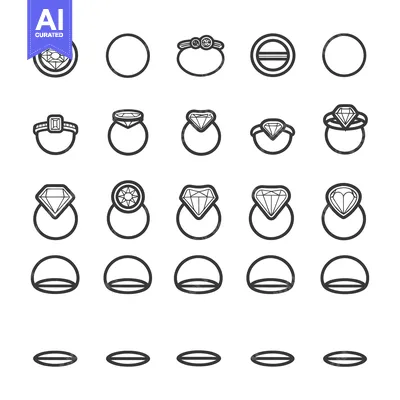 Aset premium populer: Collection of Line Art Illustrations Depicting Various Ring Designs