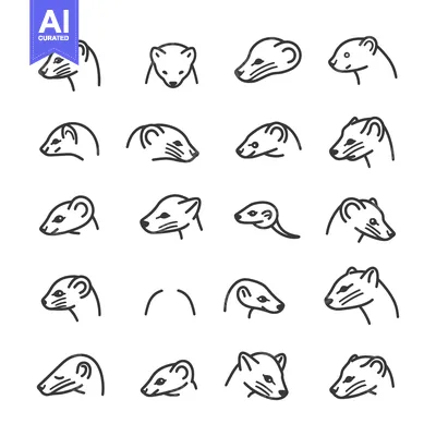 Aset premium populer: Collection of Line Art Illustrations Depicting Weasel Heads in Various