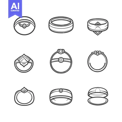 Aset desain premium: Collection of Line Art Illustrations of Various Rings