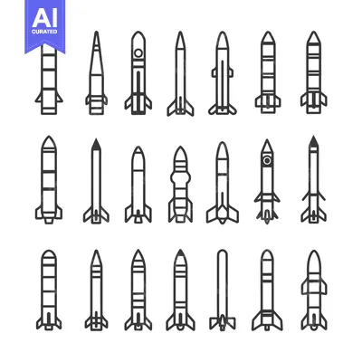 Aset desain premium: Collection of Line Art Missile Icons