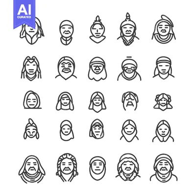 Premium design asset: Collection of Line Art Portraits Depicting Diverse Cultures and Ethnic
