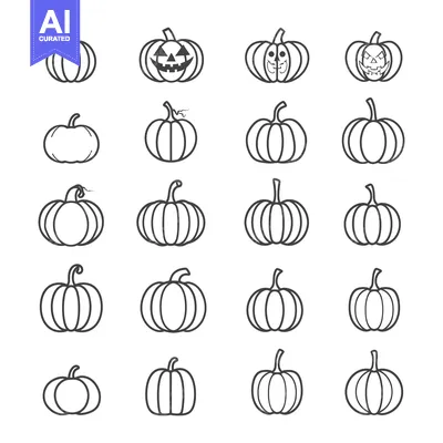 Collection of Line Art Pumpkins for Halloween Decoration