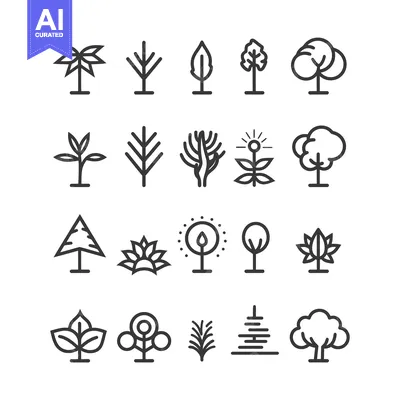 Aset premium populer: Collection of Line Art Tree and Plant Icons