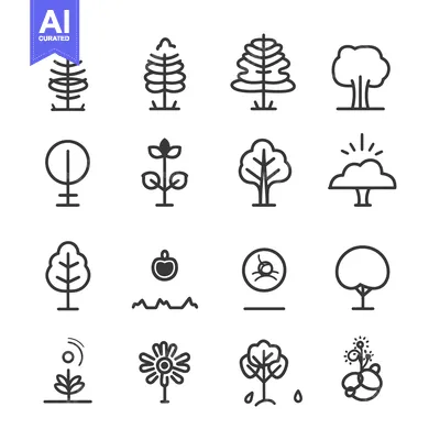 Premium design asset: Collection of Line Art Tree and Plant Icons