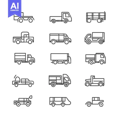 Aset premium populer: Collection of Line Art Truck and Van Icons