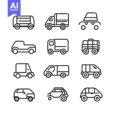 Aset desain premium: Collection of Line Art Vehicles