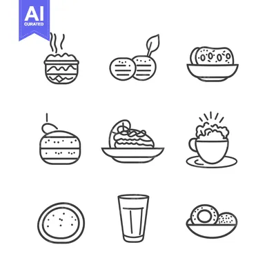 Premium design asset: Collection of Line Drawings Depicting Various Food Items