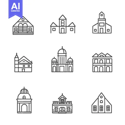 Aset desain premium: Collection of Line Drawings of Buildings
